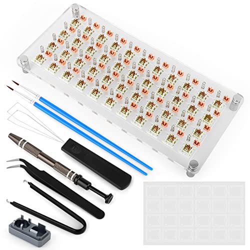 RUNJRX 44 Keyboard Switches Acrylic Lube Station,Switch Films 120Pcs,Switch Opener for MX Cherry Kailh Akko,Lube Tool for Mechanical Keyboard