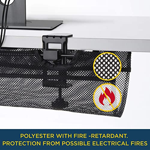 Under Desk Mesh Cable Management – 36 inch Cable Manager Tray for Cord Power Strip -No Drill Cable Management - Safe Wire Management Net for Desks, Office, and Home (Black) - view 4