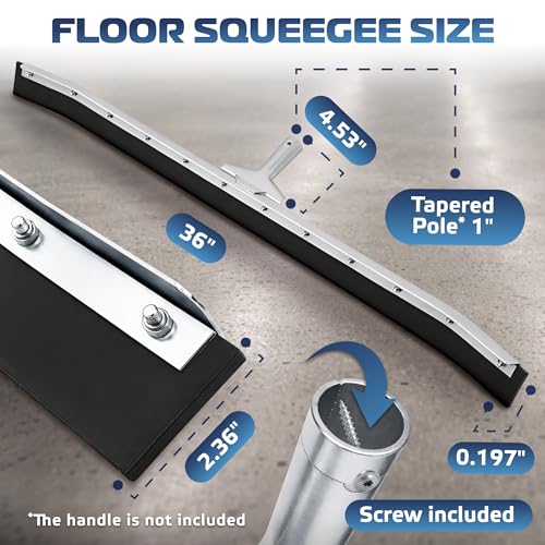 Curved Floor Squeegee 36’’, Rubber Blade Garage Squeegee, Taper Pole Connection - Handle Sold Separately for Tiles, Concrete and Asphalt - view 2