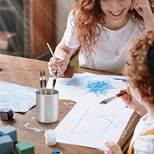 Metal Pen Holder Aluminum Pencil Holder for desk, Round Desktop Organizer and Silver Pencil Cup for Office, School, Home and Stationary Supplies (3.15 x 3.15 x 3.94 Inches) - view 2
