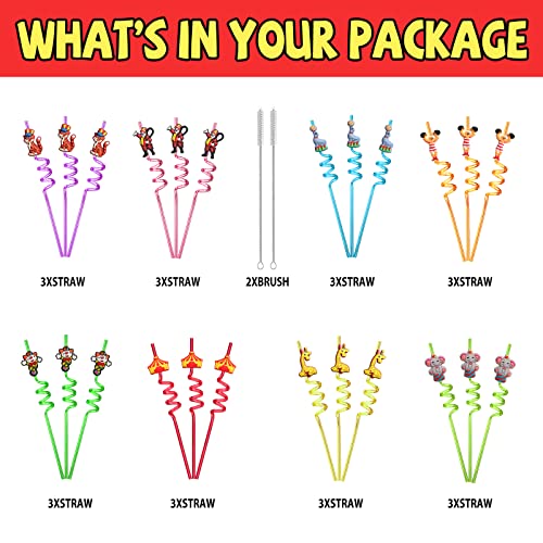 24 Circus Party Favors Drinking Straws for Circus Carnival Party Supplies with 2 PCS Straws Cleaning Brush - view 4