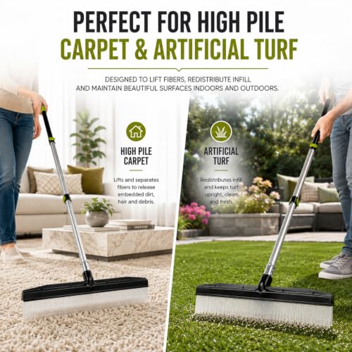 Room Groom Carpet Rake and Groomer with Telescoping 54 Inch Adjustable Handle, Portable Design, Carpet Brush Ideal for Pet Hair, Refreshing High Pile Carpets, Rugs, and Artificial Turf - view 6