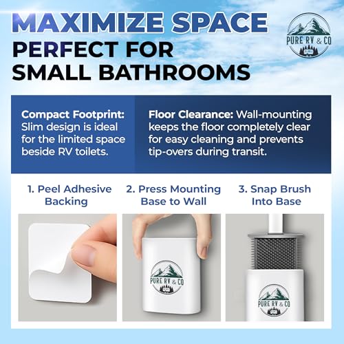 RV Tank Treatment Toilet Brush, Wall Mounted Holder & Septic Safe, Non-Scratch Silicone Flexible D-Head with Durable Long Handle for RVs,Trailers & Camper Bathrooms - view 5