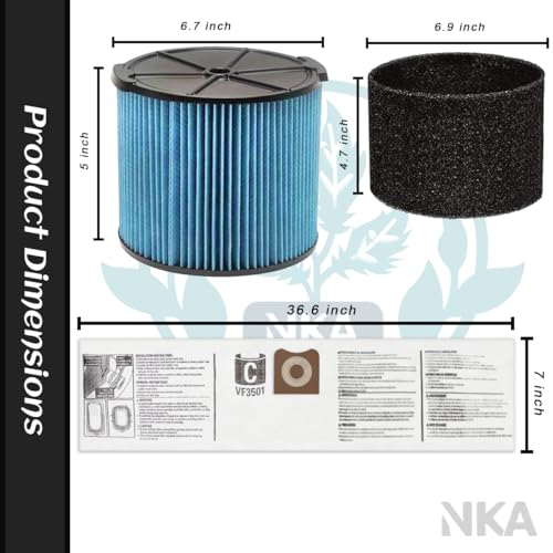 1 Pack VF3500 Filters + 2 Pack Foam Sleeves + 2 Pack VF3501 Bags, for Ridgid WD3050 WD4080 4000RV 4500RV, Compatible with 3-4.5 Gallon Shop Vac Wet/Dry Vacuums - view 2