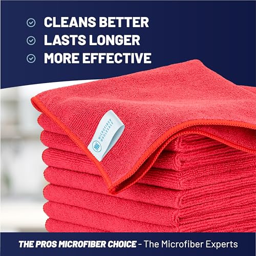 MW Pro Microfiber Cleaning Cloth | Red (12 Pack) | Size 16" x 16" | All Purpose Microfiber Towels - Clean, Dust, Polish, Scrub, Absorbent - view 2