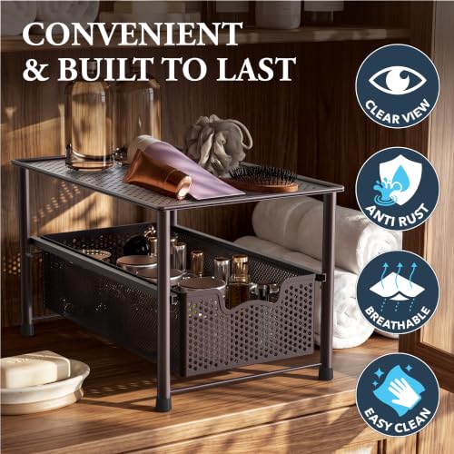 Stackable Under Sink Sliding Basket Drawer, Brown - view 5