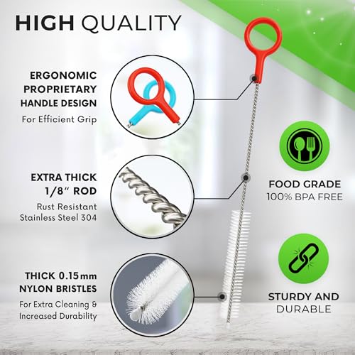 Heavy Duty Cleaning Brushes Set of 4 - Extra Long Straw Cleaners for Metal and Plastic Reusable Drinking Straws, to Clean Small Spaces, Sippy Cups, Water Bottles - Sturdy Hard Brush Bristles - view 3
