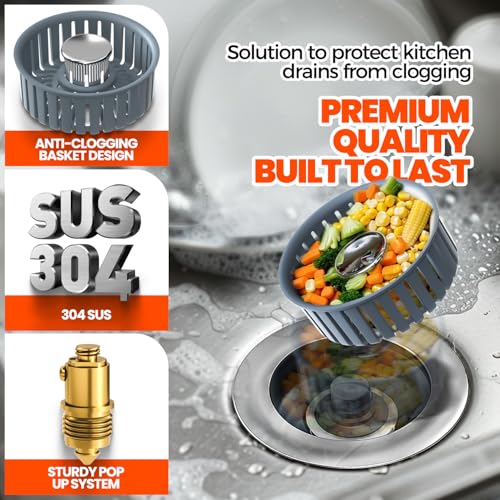 3 in 1 Kitchen Sink Drain Strainer and Stopper Silver 1 Pack - view 2