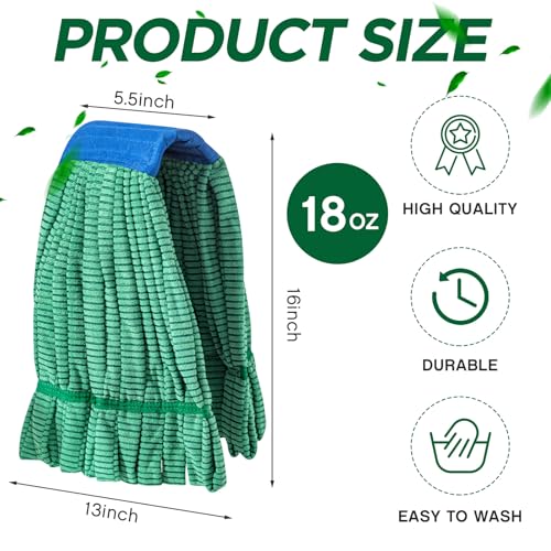 6 Pcs Large Microfiber Tube Mop Heads 18 Oz Looped End,Green - view 2
