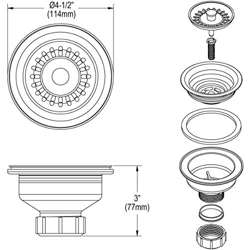 LKQS35JB Polymer Drain Fitting with Removable Basket Strainer and Rubber Stopper, Jubilee - view 3