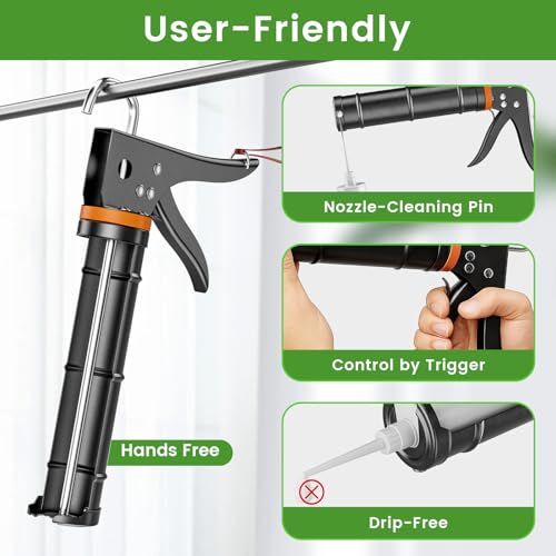 Professional Caulk Gun Kit with Caulk Remover Tool & Putty Knife - 5 in 1 Caulking Tool Set for Caulking Removal, Shower & Bathroom Caulk, Includes Caulking Gun Tool, Caulk Scraper Tool Spackle Knife - view 3
