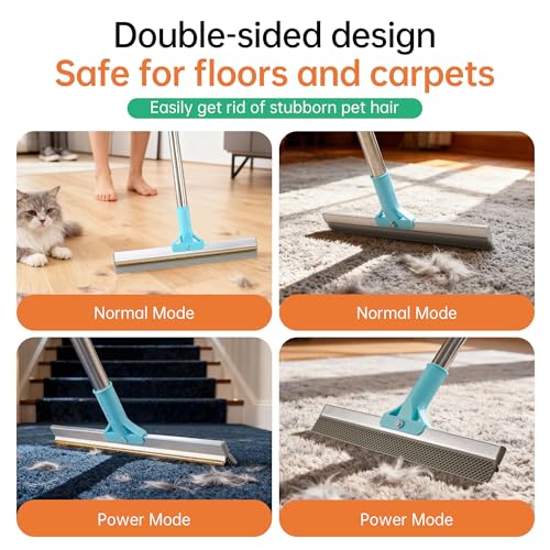 Carpet Rake for Pet Hair Removal Tool, 2 in 1 TPU and Copper Rake Teeth Uproot Clean Hair Remover with 63’’ Adjustable Long Handle,Cat & Dog for Carpets,Rugs, Mats (63’’ Long Handle+1 Short Handle) - view 5