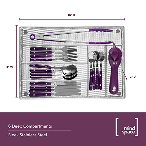 Cutlery Organizer Silverware Tray with 6 Compartments | Kitchen Utensil Drawer Organizer | Silverware Tray for Drawer | The Mesh Collection, Silver - view 3