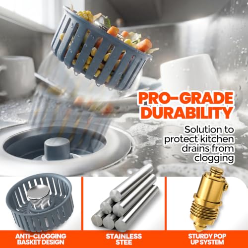 3 in 1 Kitchen Sink Drain Strainer Stopper Basket Pop Up Silver - view 3