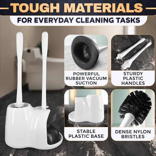 2 in 1 White Toilet Plunger and Brush Set with Holder, Nylon Head - view 3