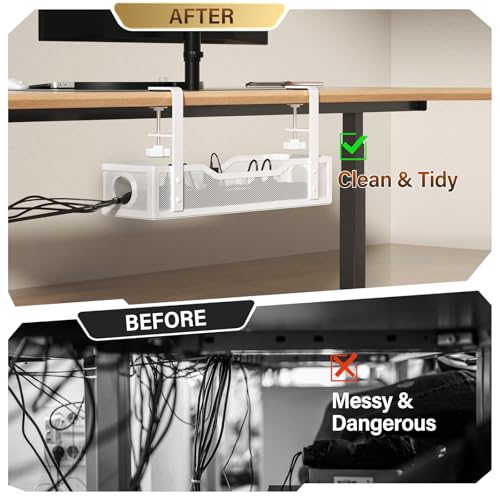 [Upgraded] 2 Pack Under Desk Cable Management Tray, Cord Organizers for Table Thickness up to 3", 16" Wire Organization with Clamp No Drill, Cable Management Box for Office - No Damage to Desk - view 4