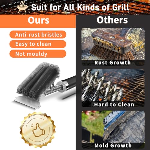 Grill Brush and Scraper-18 Adjustable Handle Safe BBQ Grill Brush for Outdoor Grill-Deep BBQ Clearning Brush wih Bottle Operner Extra Strong Grill Cleaner Accessories for Gas/Charcoal Grilling Grates - view 3