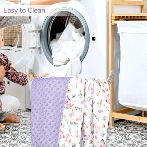 Baby Girls Blanket Soft Butterfly Minky Blanket for Newborn, 30'' x 40'' Double Layer Design, Dotted Backing Warm Baby Quilt Crib Blanket for Nursery/Stroller/Toddler Bed/Baby Car Seat - view 6