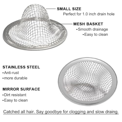 1.0" Small Drain Strainer, Sink Drain Hair Catcher, Bathroom Sink Drain Strainer, 2PCS Drain Mesh Baskets for Laundry, Mop Pool, Utility, Slop, RV Sink, Stainless Steel Drain Filter - view 4