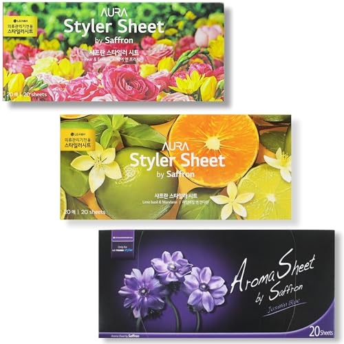 Pear & Freesia, Lime Basil & Mandarin, and Jasmin Blue 20 x 3 Pack - Long-Lasting Dryer Sheet Scent for Clothing Styler - Deodorizing & Refreshing Fragrance - Easy Use Styler Fabric Softener Sheets