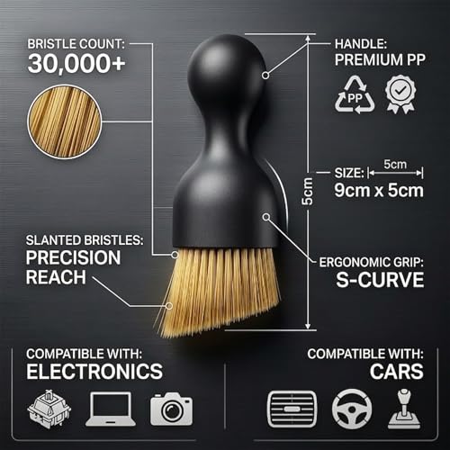 Soft Keyboard Cleaning Brush, Anti-Shedding High-Density Bristles with Wider Coverage, Shatterproof S-Curve Handle Car Detailing Dust Tool for PC, Laptop and Electronics (2 Packs) - view 2