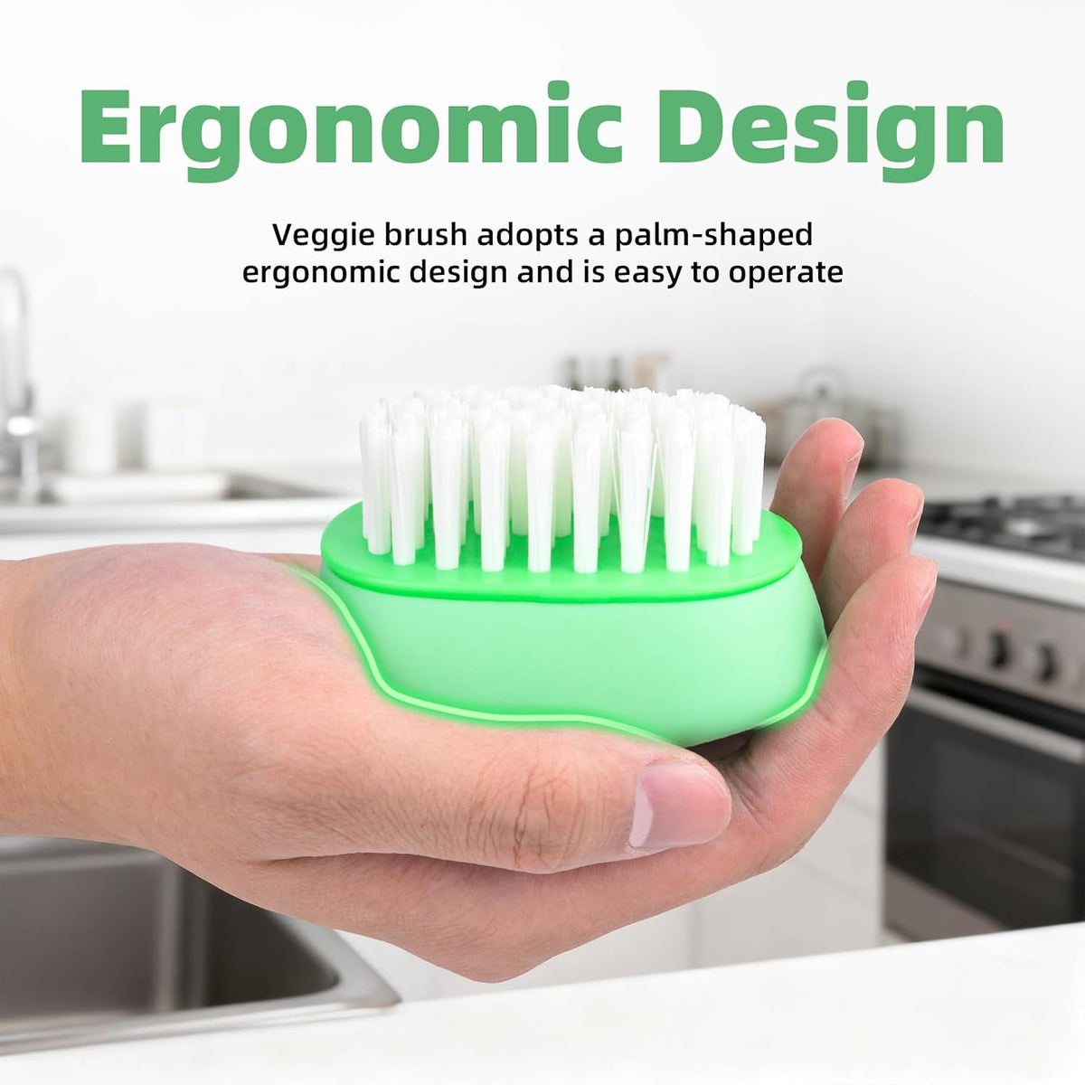 Vegetable Brush, Black Stiff Bristles Brush & White Soft Bristles | Dishwasher Safe Ear-Hanging Veggie & Fruit Cleaning Brush for Potato, Mushroom, Carrot, Lemon, Egg - view 5