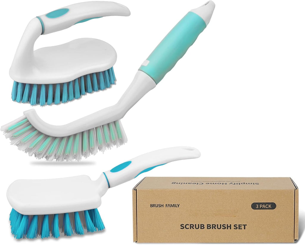 3 Pack Scrub Brush Set, Heavy-Duty Scrub Brushes for Cleaning Bathroom | Stiff Bristles Grout Scrubbing Brush with Handle, Cleaning Brushes for Shower, Bathtub, Kitchen, Floor, Tub, Tile, Sink - view 8
