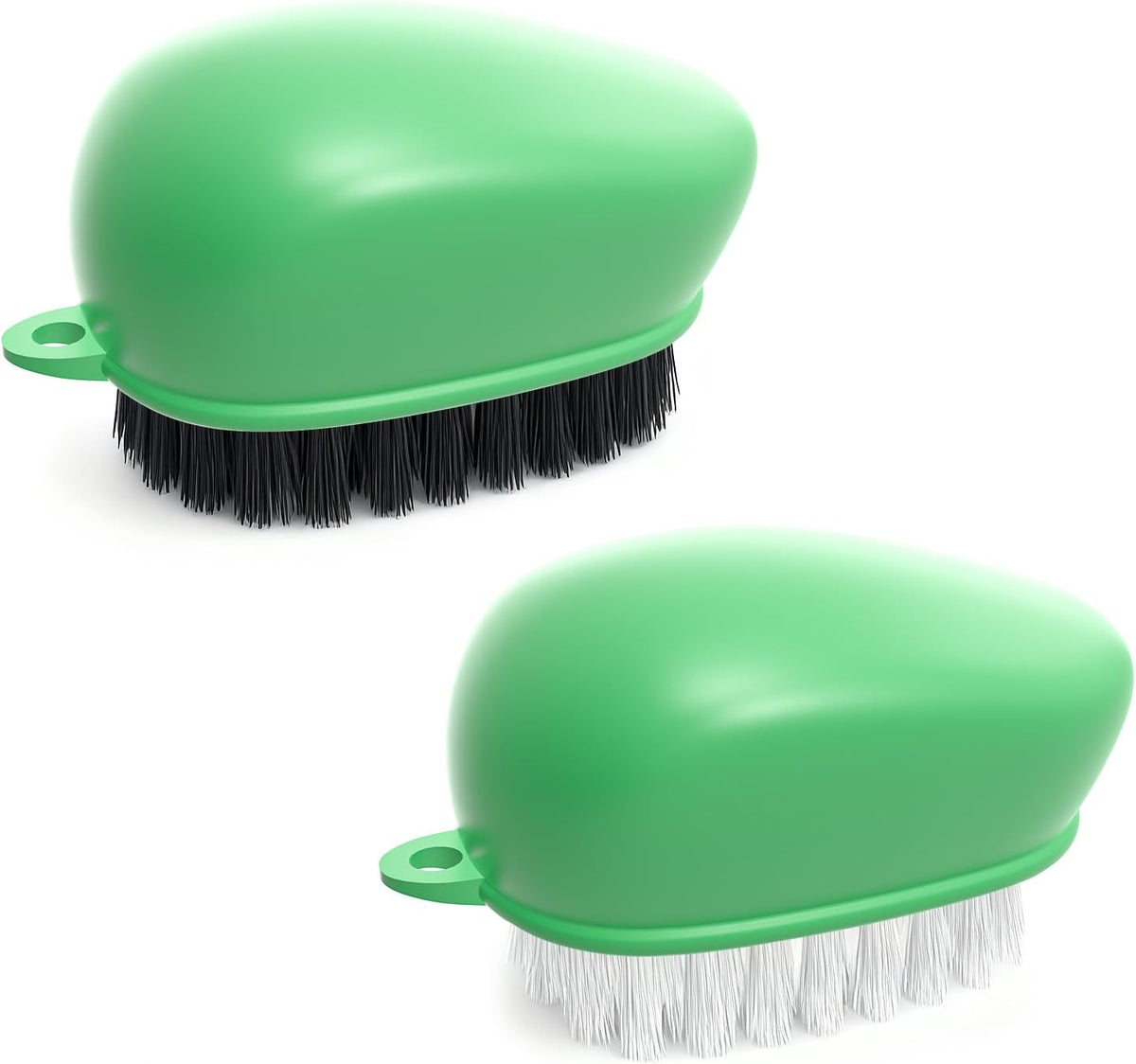 Vegetable Brush, Black Stiff Bristles Brush & White Soft Bristles | Dishwasher Safe Ear-Hanging Veggie & Fruit Cleaning Brush for Potato, Mushroom, Carrot, Lemon, Egg