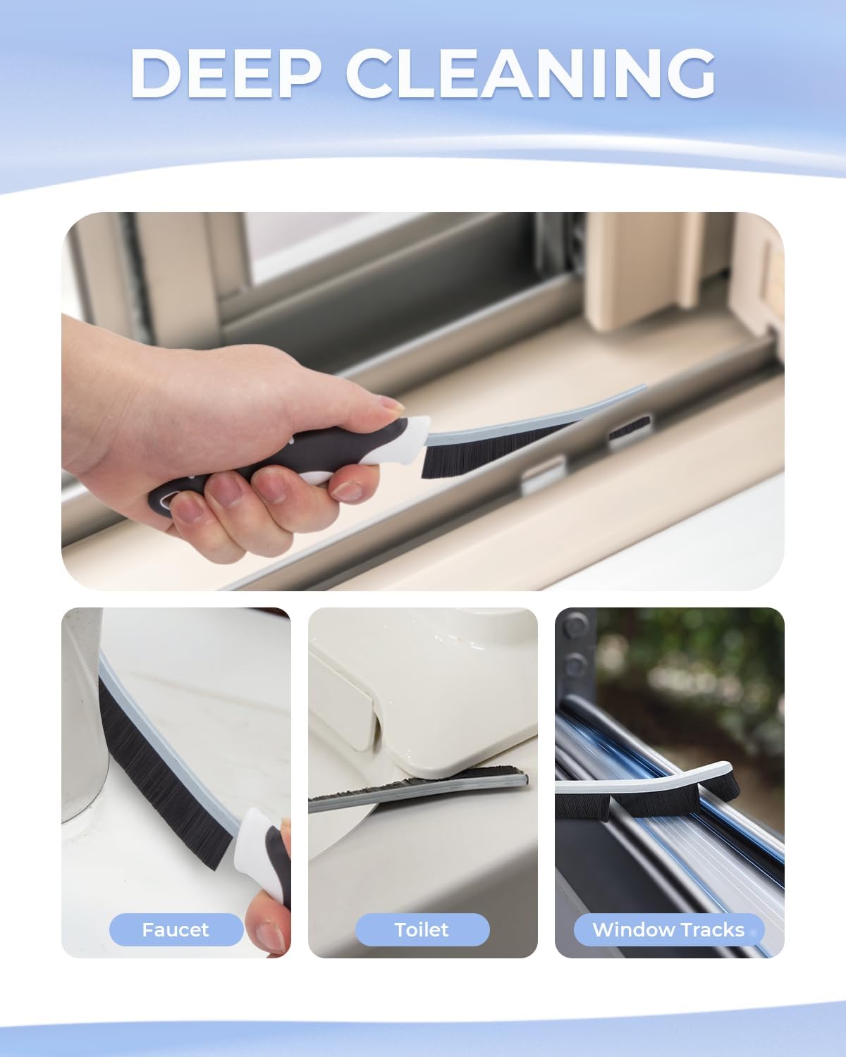 Crevice cleaning brushes, scrub brushes for hard to reach space, home essentials, cleaning supplies, cleaning tools for household use, bathroom, shower, kitchen, toilet, window (3, black) - view 2