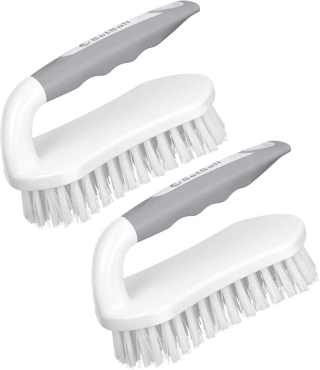 Scrub Brush, Heavy-Duty Scrub Brushes for Cleaning with Stiff Bristles Cleaning Brush for Shower, Bathroom, Carpet, Kitchen and Bathtub Scrubber - 2 Pack | Durable Bristles Ergonomic Non-Slip Tpr Grip. U-Style Hanging Loop for Storage. Use for Shower, Tub