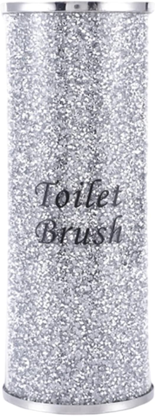 Silver Crushed Crystal Toilet Brush Holder, Bling Toilet Brush Holder for Home Toilet Bowl Cleaner Brush Bathroom Scrub Brush, 10.2" Height