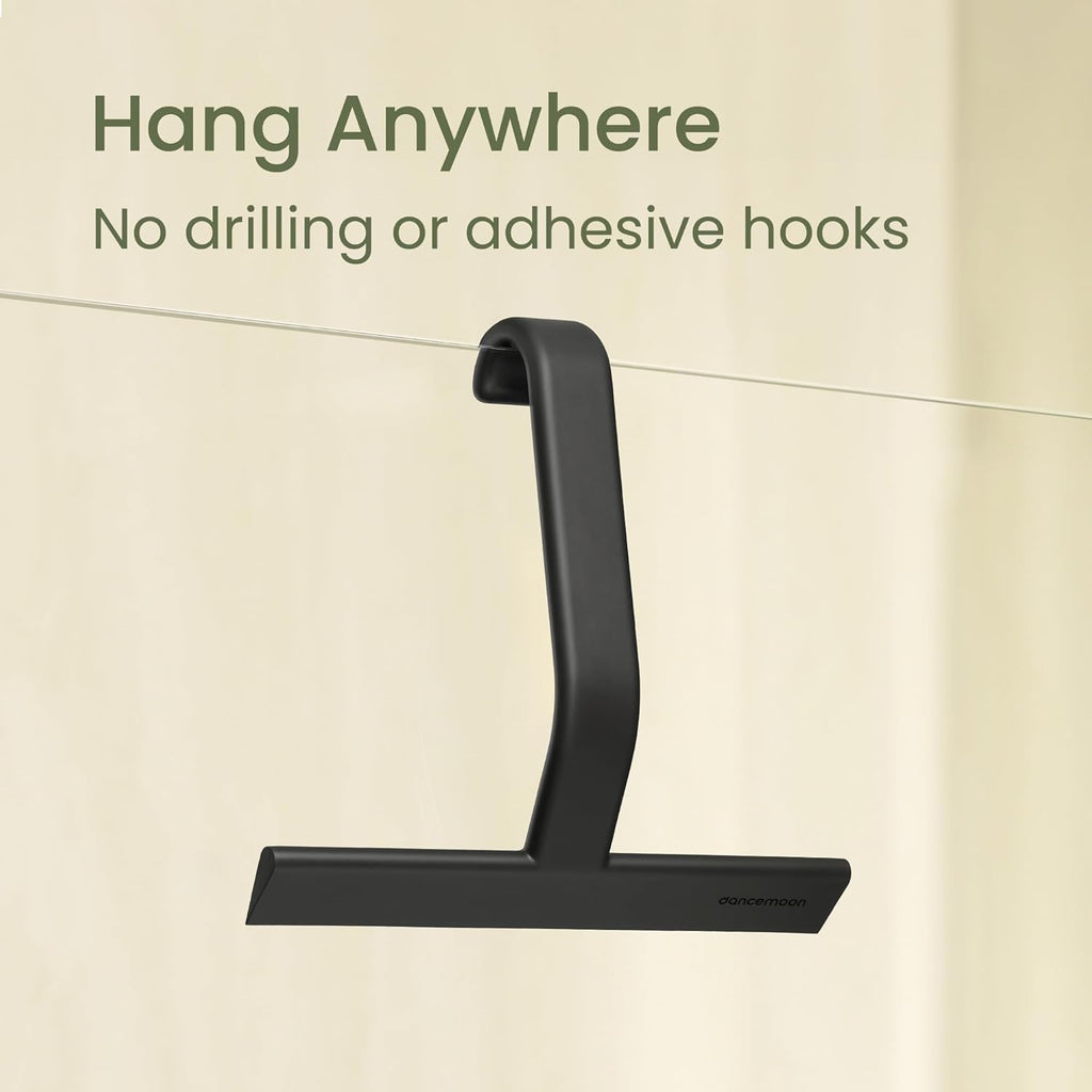 Shower squeegee with built-in hook, 10-inch black, award-winning design, all-one-piece soft-touch silicone, for glass door, bathroom, window, mirror, tile wall, car - view 3