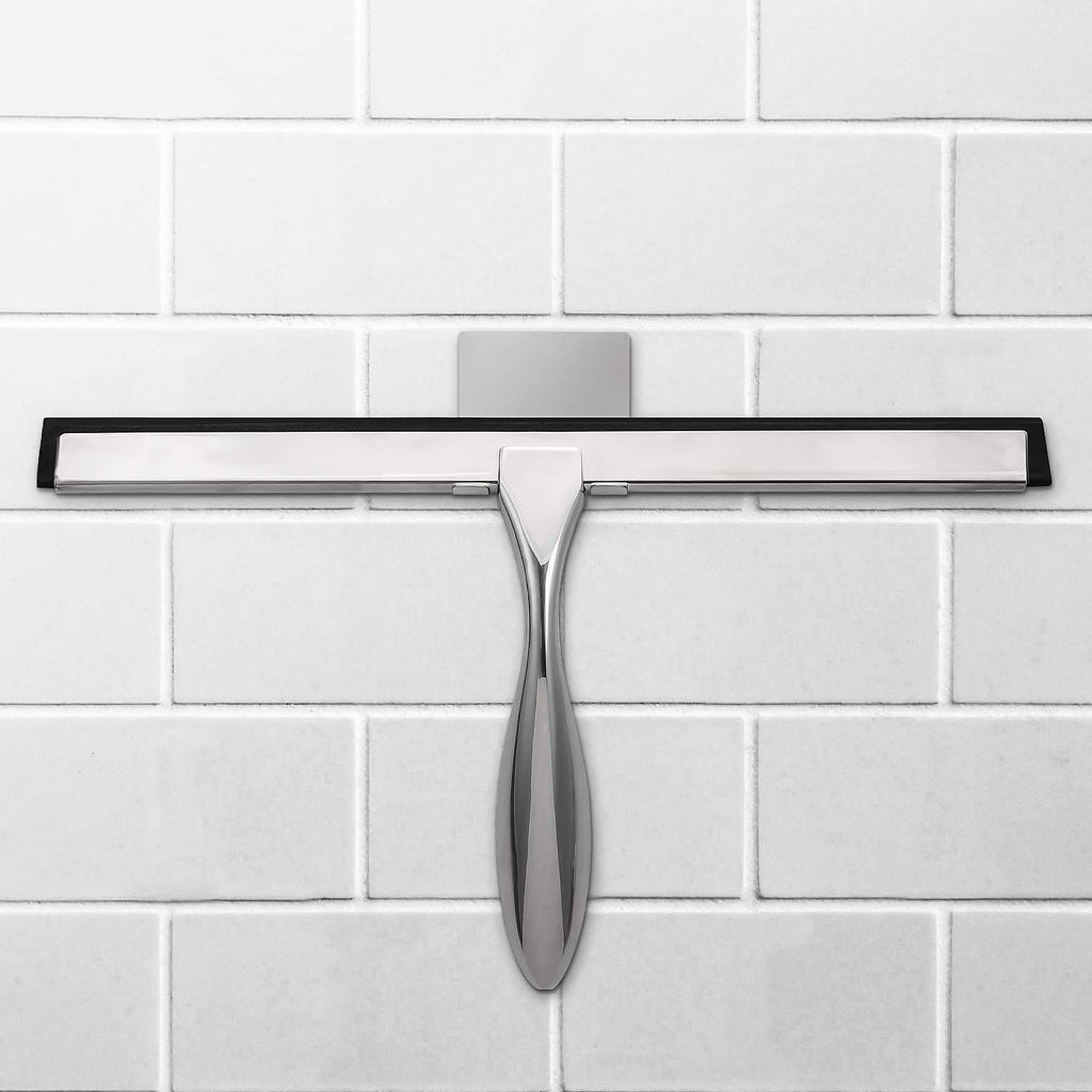 12-inch shower squeegee set, includes shower door hook and adhesive hook, squeegee for shower doors, mirror and window, silver - view 5