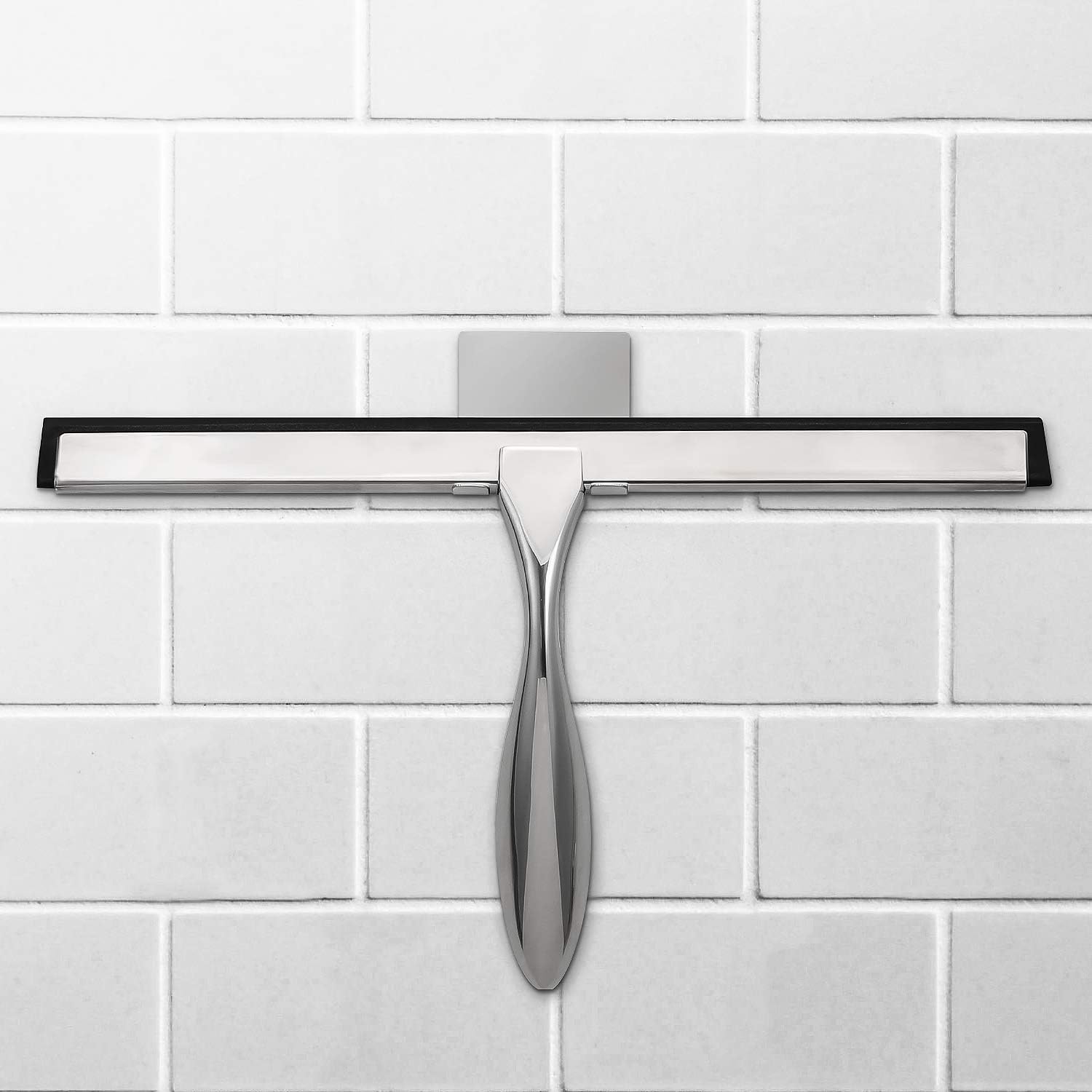 12-inch shower squeegee set, includes shower door hook and adhesive hook, squeegee for shower doors, mirror and window, silver - view 5