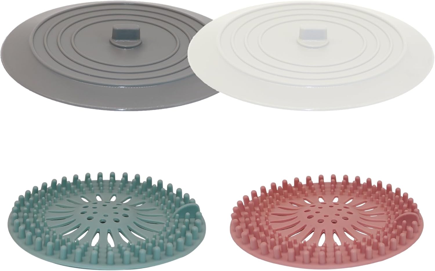 Shower drain hair catcher tub stopper, drain cover for shower to catcher hair, silicone bathtub drain plug suit for bathroom kitchen and laundry, 4 pack