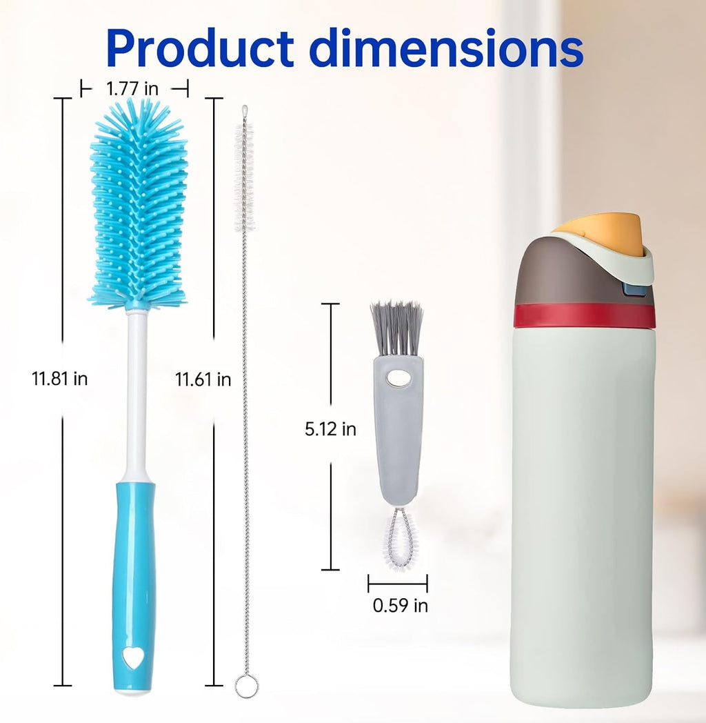3 Pack Water Bottle Cleaner Brush Set - for Owala Cleaning Kit, Long Handle Silicone Bottle Brush Soft Touch No Scratch, Straw Cleaner Brush, 3 in 1 Multipurpose Cup Cleaner Kit for Owala Accessories - view 6