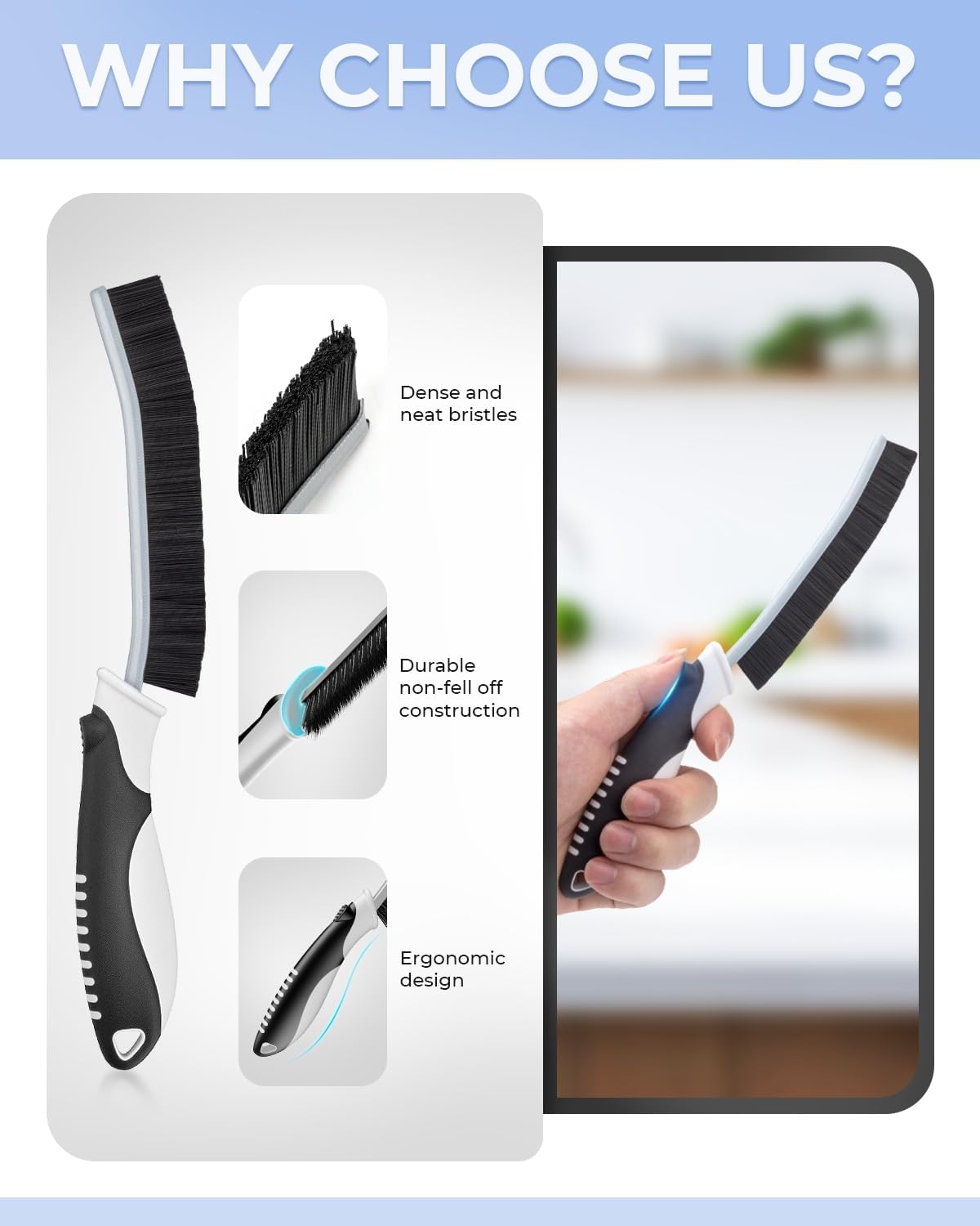 Crevice cleaning brushes, scrub brushes for hard to reach space, home essentials, cleaning supplies, cleaning tools for household use, bathroom, shower, kitchen, toilet, window (3, black) - view 3