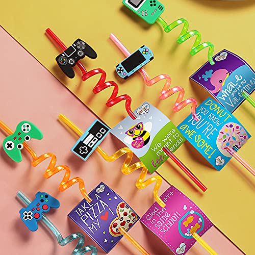 24 Video Game Party Favors Game Controller Drinking Straws Goodie Gifts for Kids Gamer Birthday Party Supplies, Game On Party Supplies with 2 PCS Cleaning Brushes - view 3