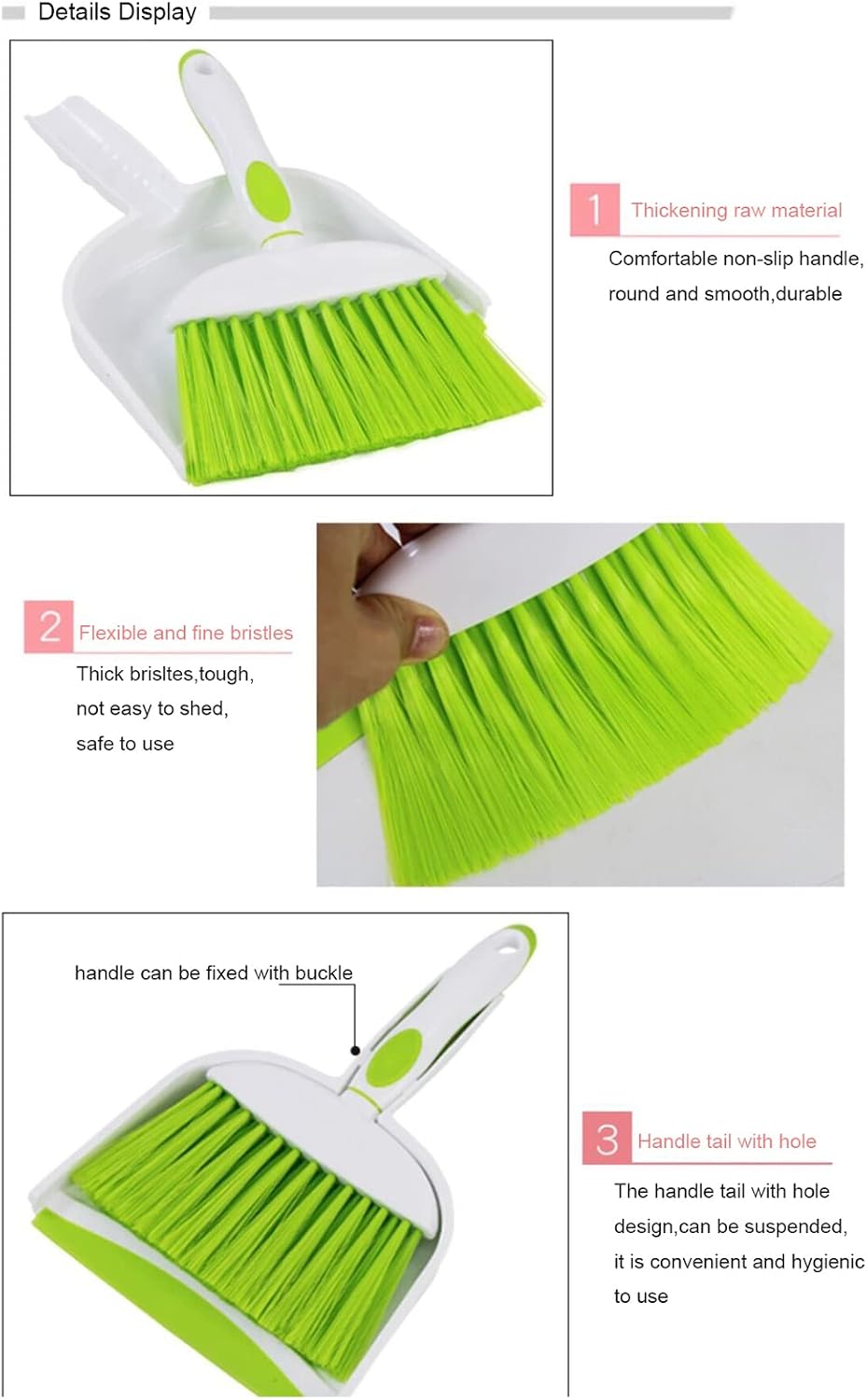 Mini broom and dustpan set - mini whisk set for desk, housekeeping, office, kitchen, pet nest, etc., daily cleaning necessity plastic mini dustpan set, pink - view 3