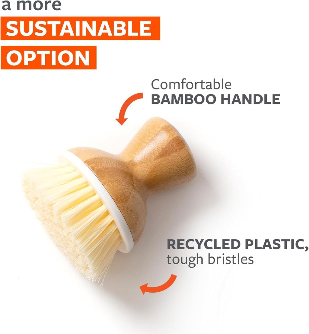 Bubble Up Bamboo Dish Brush–Family Safe, Formaldehyde-Free–Ergonomic Palm Scrubber with Handle for Kitchen Cleaning,Dish Scrub Brush for Nonstick,Cast Iron & Sink,Gray,2 Pk - view 3