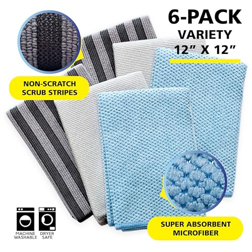 Fresh, Scrub-N-Wipe Mega Cleaning Bundle: 24-Pack (12 Pads, 6 Sponge Cloths, 6 Kitchen Towels) with Silvadur Antimicrobial & Charcoal Foam for Odor Control, Microfiber, Multi-Surface - view 6