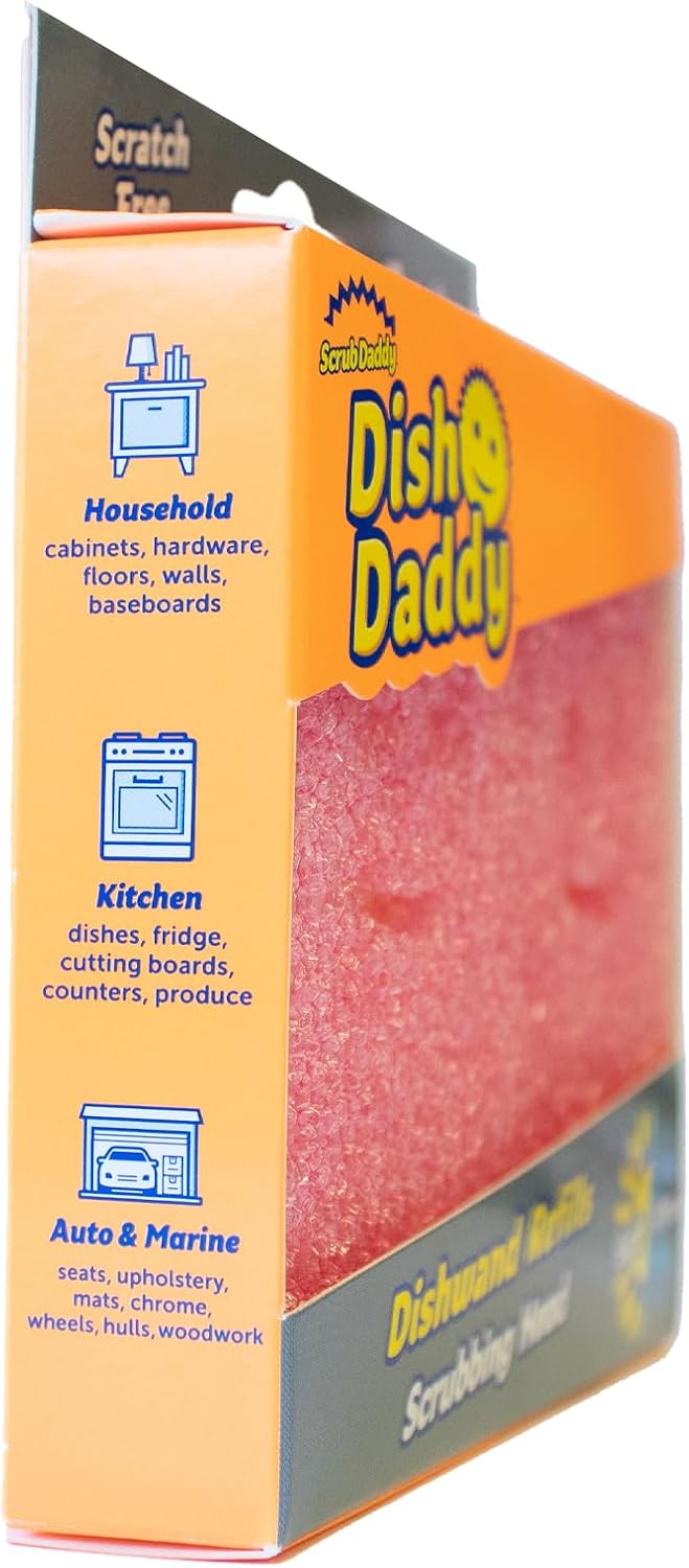 Dish Wand Scrubbing Brush Replacement Heads, Soap Dispensing Brushes, Texture Changing Washing Up Sponges, Detachable Dish Daddy Head Sponge Refills, Pink 2 Pack - view 4