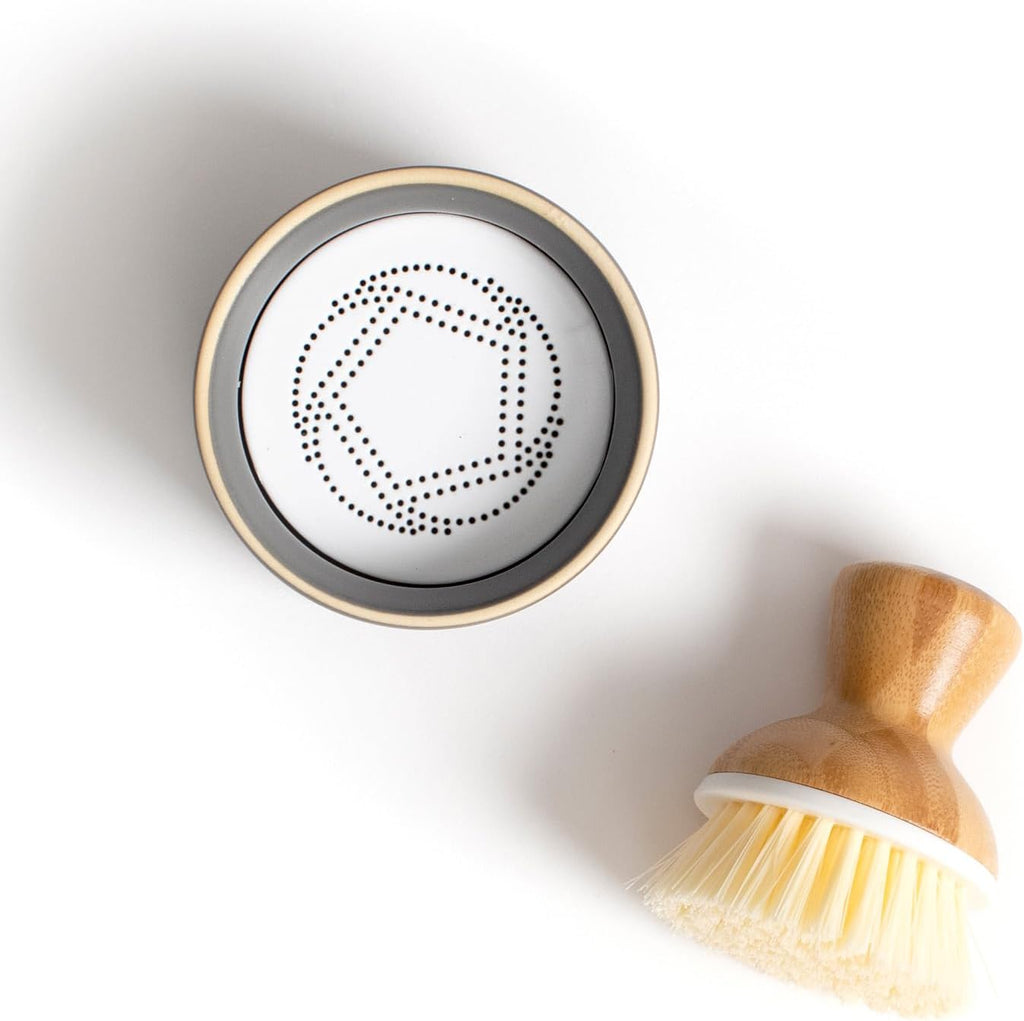 Bubbly Palm Brush – Family Safe, Formaldehyde-Free – Ergonomic Palm Scrubber with Handle for Kitchen Cleaning, Dish Scrub Brush for Nonstick, Cast Iron & Sink, White - view 6