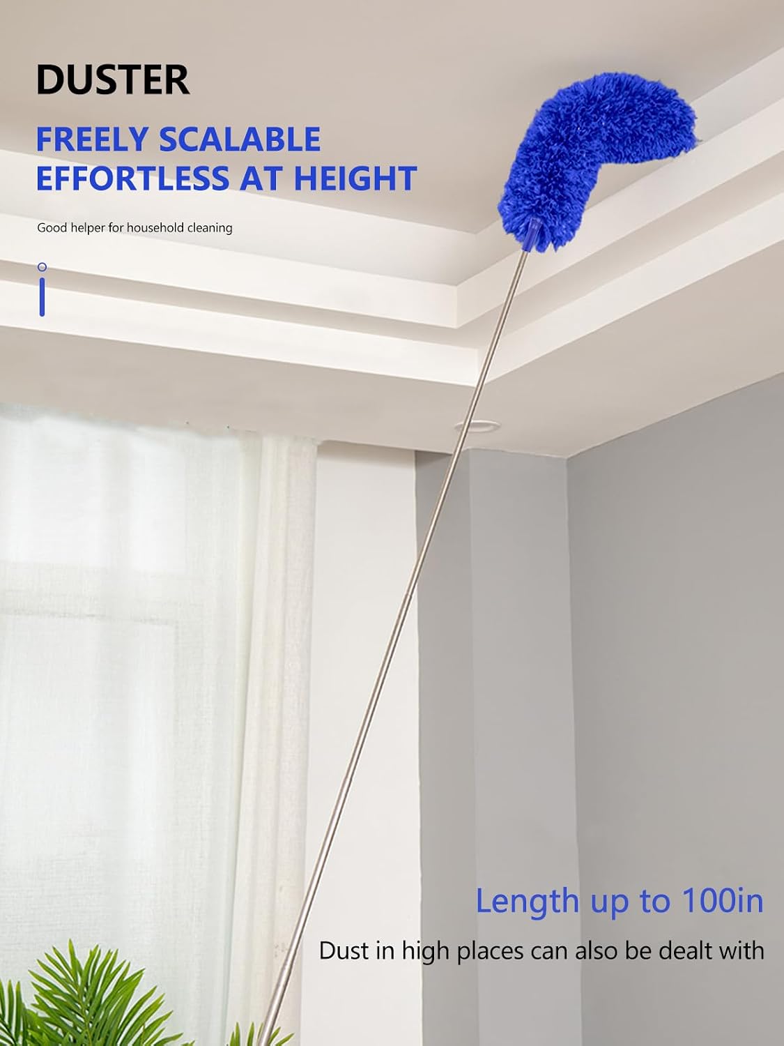 Extra-Long Dusters with Extension Pole 100-inch for Cleaning,Blue | Bendable Microfiber Head,Washable, Ceiling Fan Cleaner Duster, for Corner, High Ceilings and Furniture - view 7