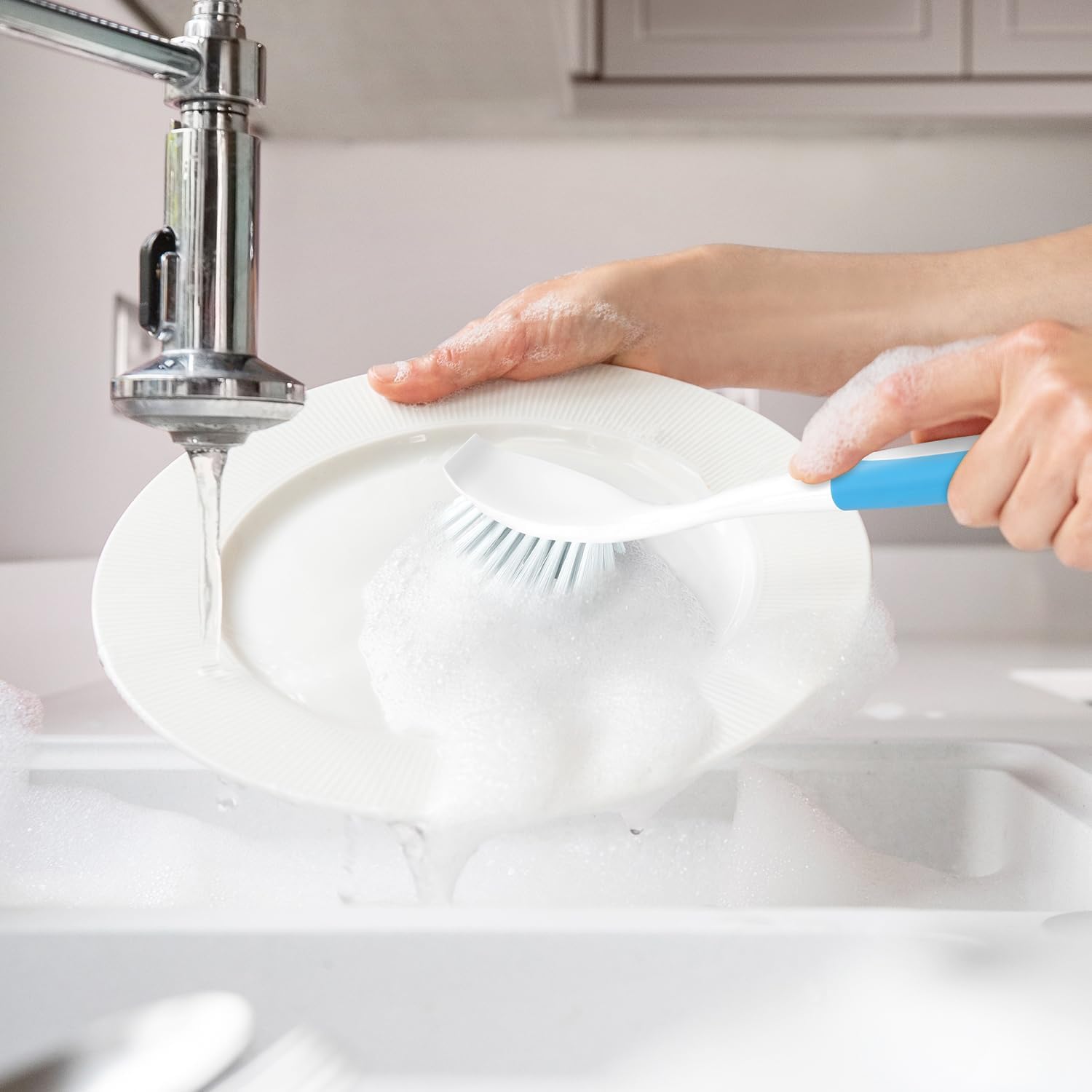 Dish brush with firm & stiff bristles for kitchen scrubbing, 2-pack, dish scrubber for pots pans sink cleaning, long comfortable grip, durable build for long-lasting - view 5