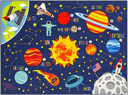 5x7 Outer Space Solar System Toy Car Road Rug – Educational Play Mat Carpet for Kids, Toddlers, Nursery, Classroom, Playroom, Baby Daycare