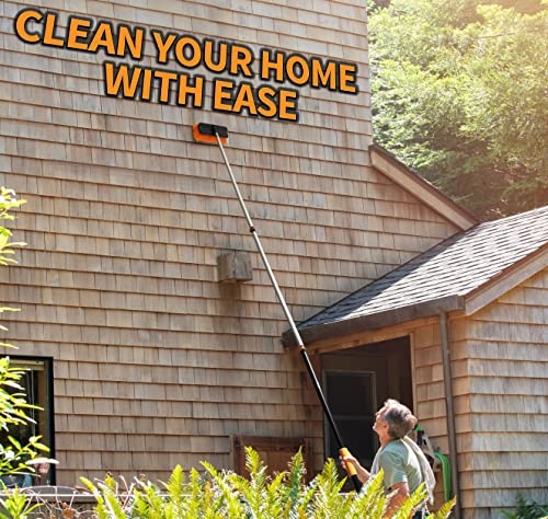 30 Foot Exterior House Cleaning Brush Set & Cobweb Duster with 7-24 ft Extension Pole // Vinyl Siding Brushes with Telescopic Extendable Pole & Window Cleaning Squeegee Tool - view 3