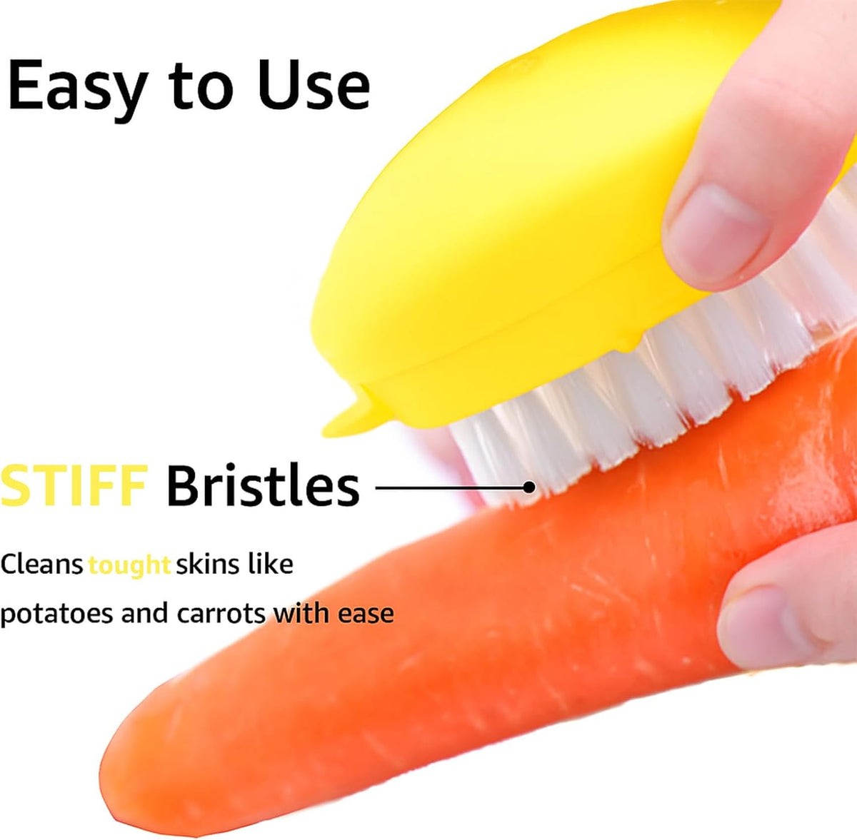 2-Pack Vegetable Brush, Dual Bristles for Daily Produce, Yellow | Dual bristles for daily produce, potatoes, carrots, fruits, greens - view 8
