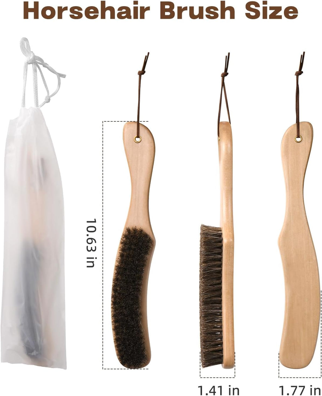 Cowboy Hat Brush Horsehair Cleaning Brush for Felt Hats Wool Suede Clothes | 100% Horsehair, Removes Dust, Lint, Pet Hair for Coats Suits Shoes Furniture Brim Edges Seams, with Wood Handle, Storage Bag - view 7