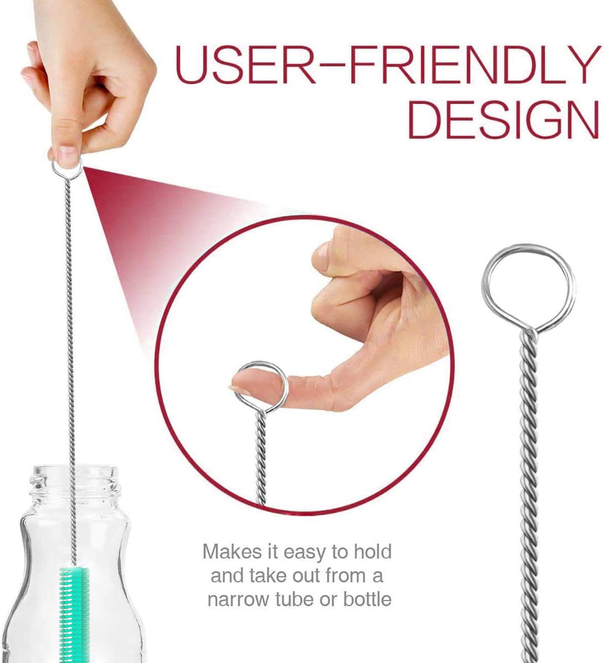 Long straw brush cleaner (10 pack), flexible nylon tube cleaning brushes with 0.4" bristles, rust-proof stainless steel wire washer for reusable tumblers, sports bottles & pipes (10 inch) - view 4